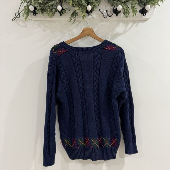 Vintage American Eagle Cable Knit sweater Argyle Medium - Picture 4 of 5